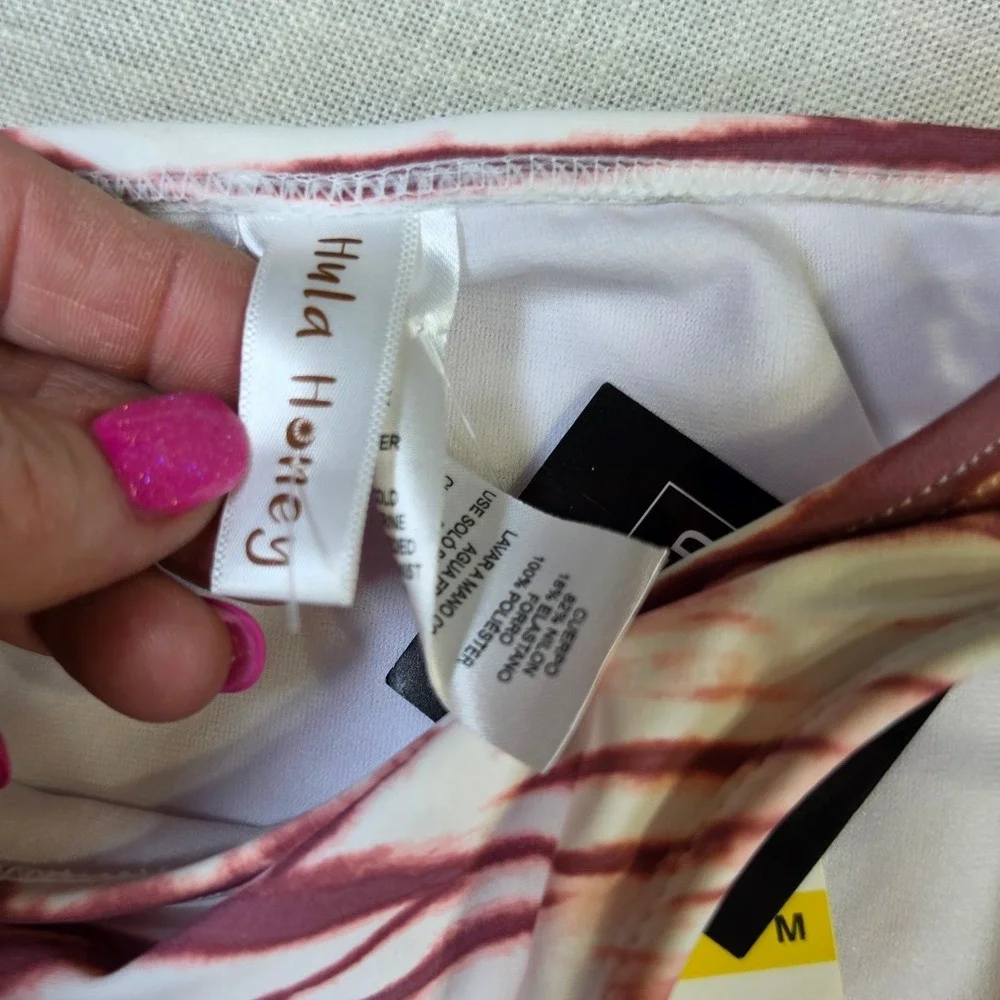 Lot 3 NWT California Waves Hula Honey Bikini Bottoms Red Striped Tie Dye S M